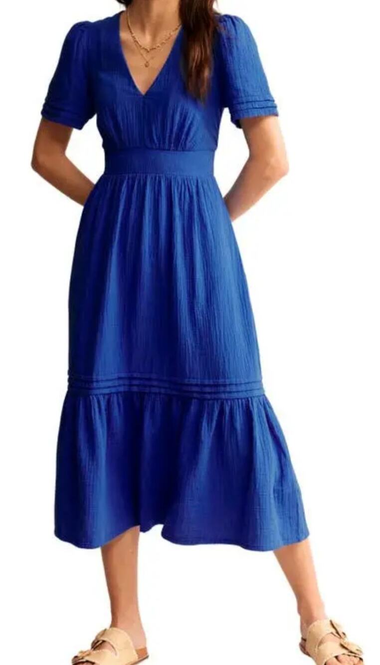Boden Double Cloth Dress Royal Blue Size Women's 6 Pockets Midi Smocked